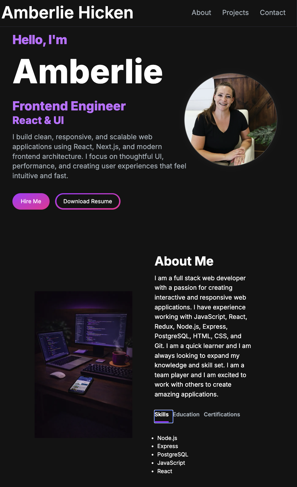 Amberlie Hicken developer portfolio website